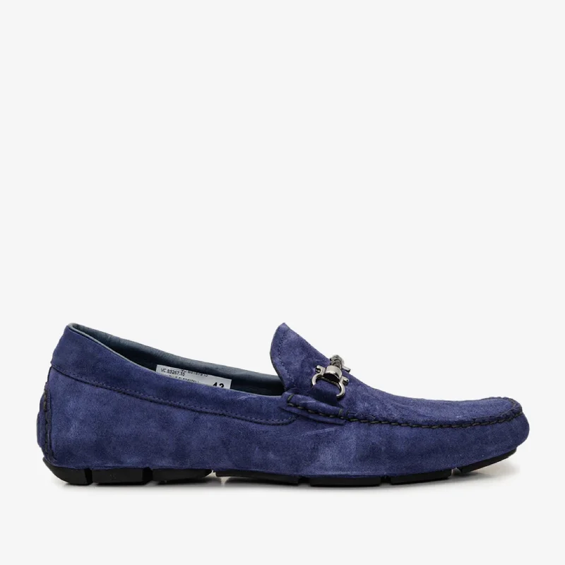 Men's Premium Shoes The Bari Navy Blue Suede Leather Bit Drive Loafer Men Shoe