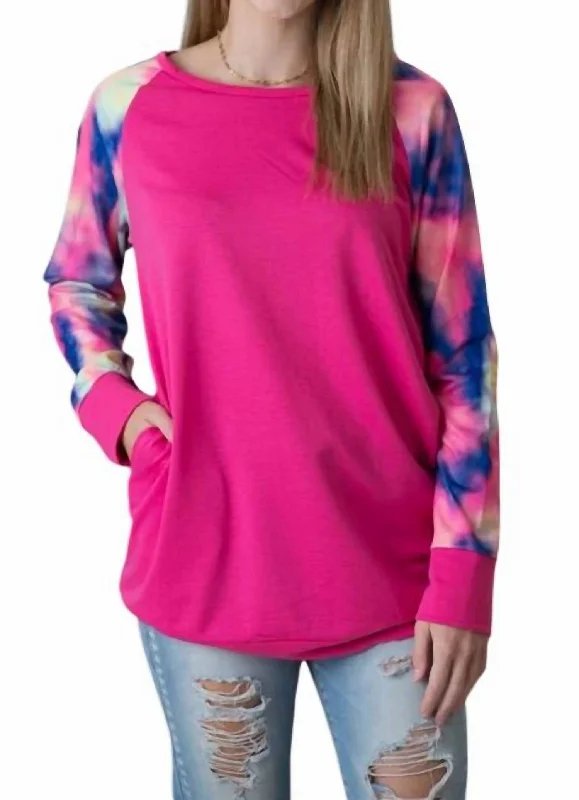 Fashion Women's Clothing Tie Dye Pocket Tunic In Pink