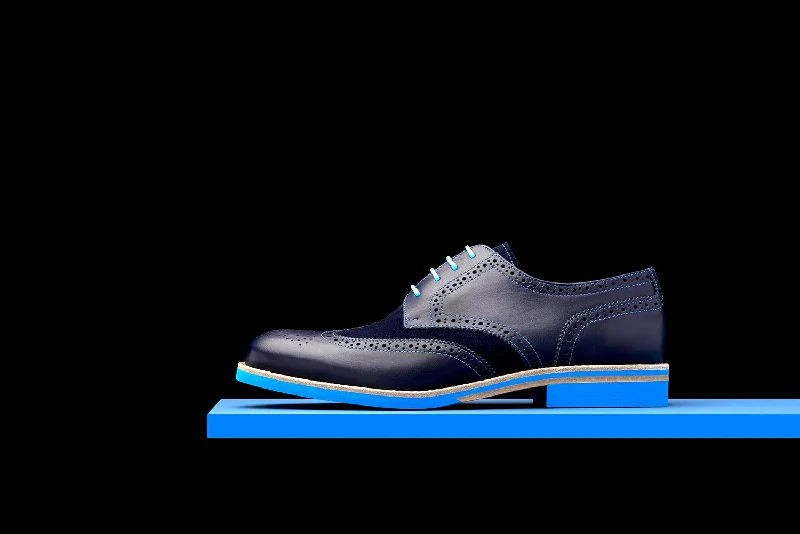 Men's Casual Shoes Mens Blue Leather Wingtip Dress Shoes