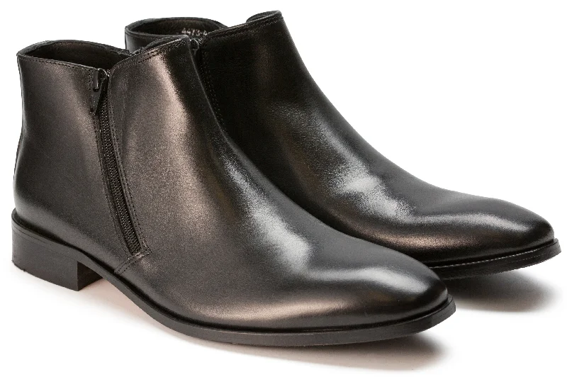 Men's Versatile Shoes Luciana's Black Leather Side Profile Zipper Boot 4473