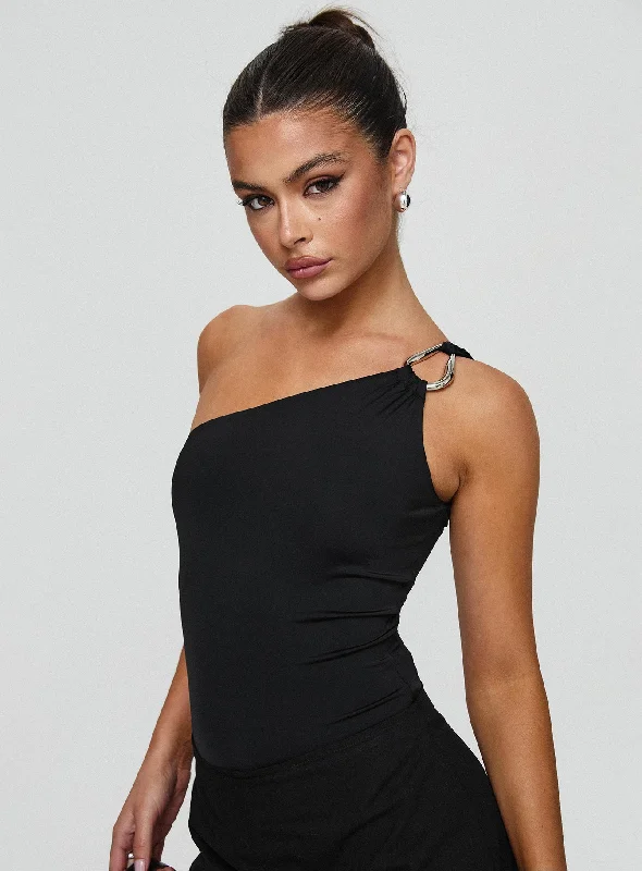 Women's Athleisure Apparel Talija One Shoulder Bodysuit Black