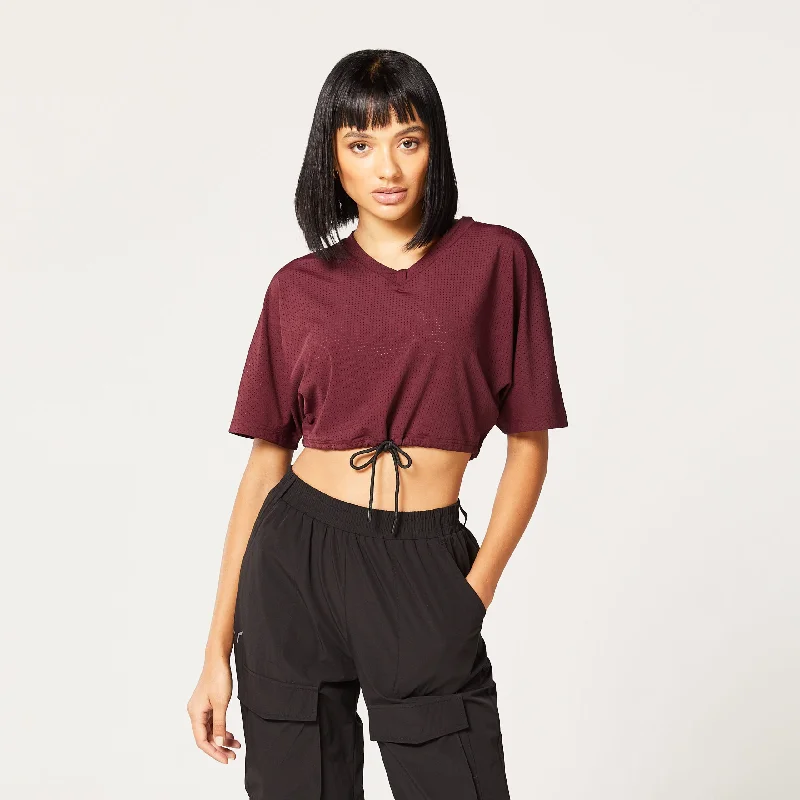 Women's Resort Garments Code Cropped Drawstring Tee - Deep Oxblood Red