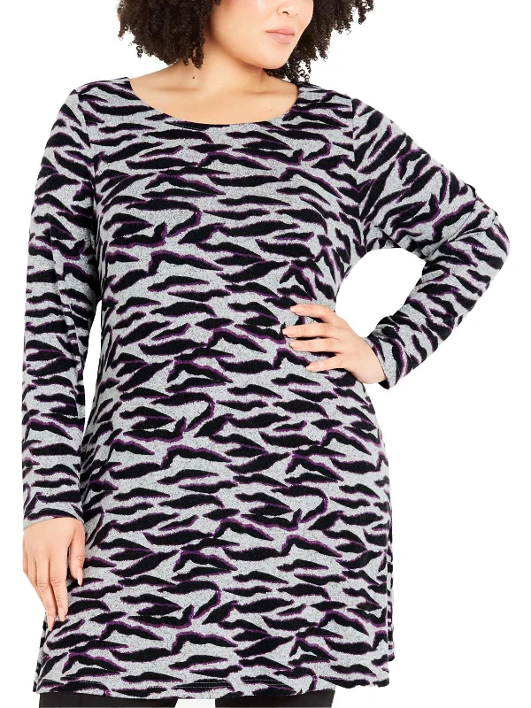 Women's Formal Apparel Plus Zebra Womens Animal Print Jewel Neck Tunic Top