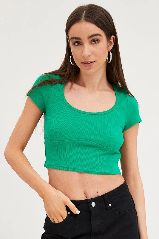 Sustainable Women's Apparel Green Top Short Sleeve Round Neck