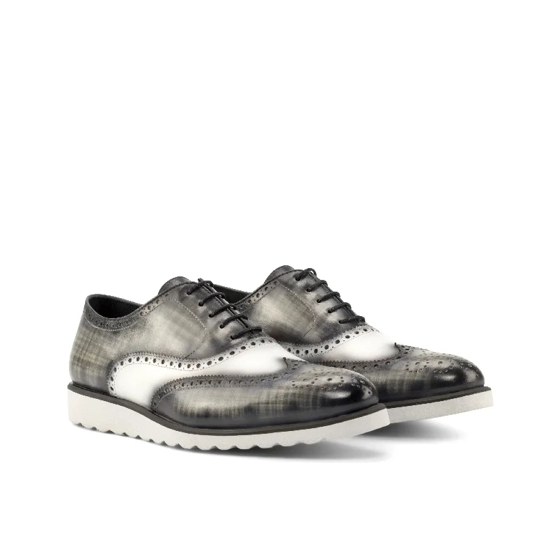 Men's Breathable Shoes DapperFam Aeron in Grey / White Men's Hand-Painted Italian Leather Full Brogue Men's Breathable Shoes DapperFam Aeron in Grey / White Men's Hand-Painted Italian Leather Full Brogue