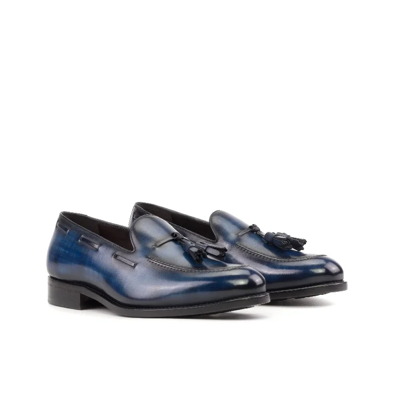 Fashion-Forward Shoes For Men DapperFam Luciano in Denim Men's Hand-Painted Patina Loafer