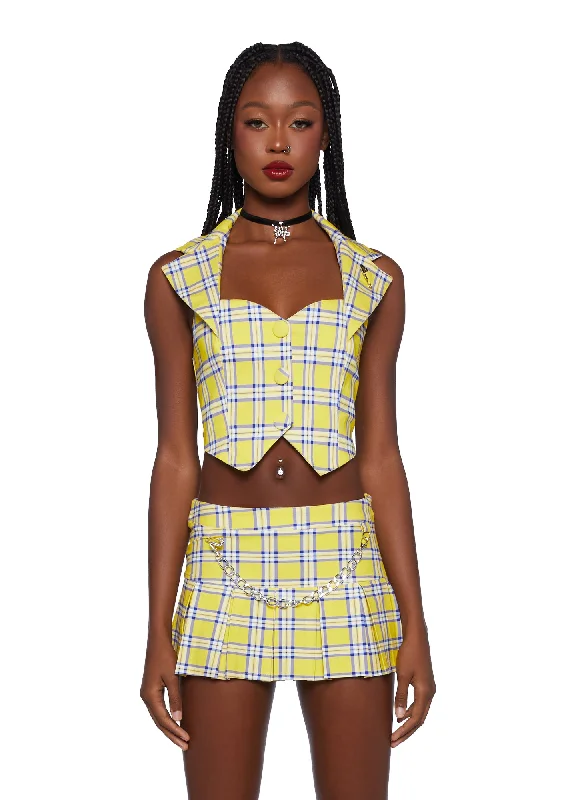 Trendy Women's Fashion As If Plaid Halter Vest