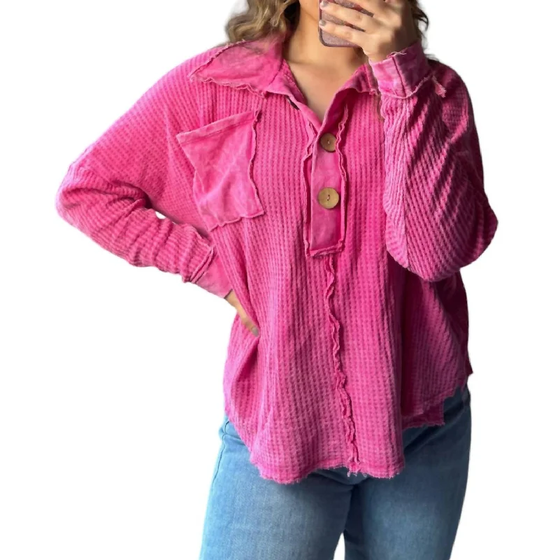 Women's Clothing Online Sale Mineral Dyed Waffle Tunic Top In Pink