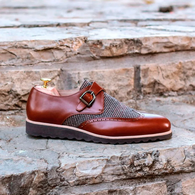 Flash Sale On Fashionable Shoes DapperFam Brenno in Tweed / Med Brown Men's Sartorial & Italian Leather Single Monk