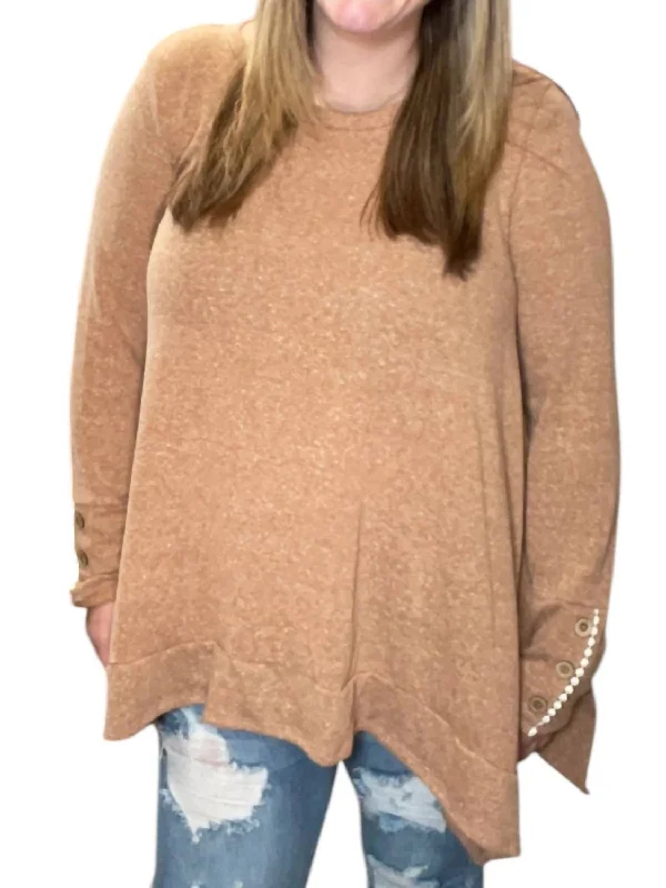 Casual Chic Asymmetrical With Wrist Detail Tunic Top In Tan