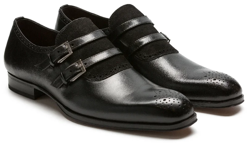 Men's Versatile Shoes Mezlan Black Leather Medallion Double Strap