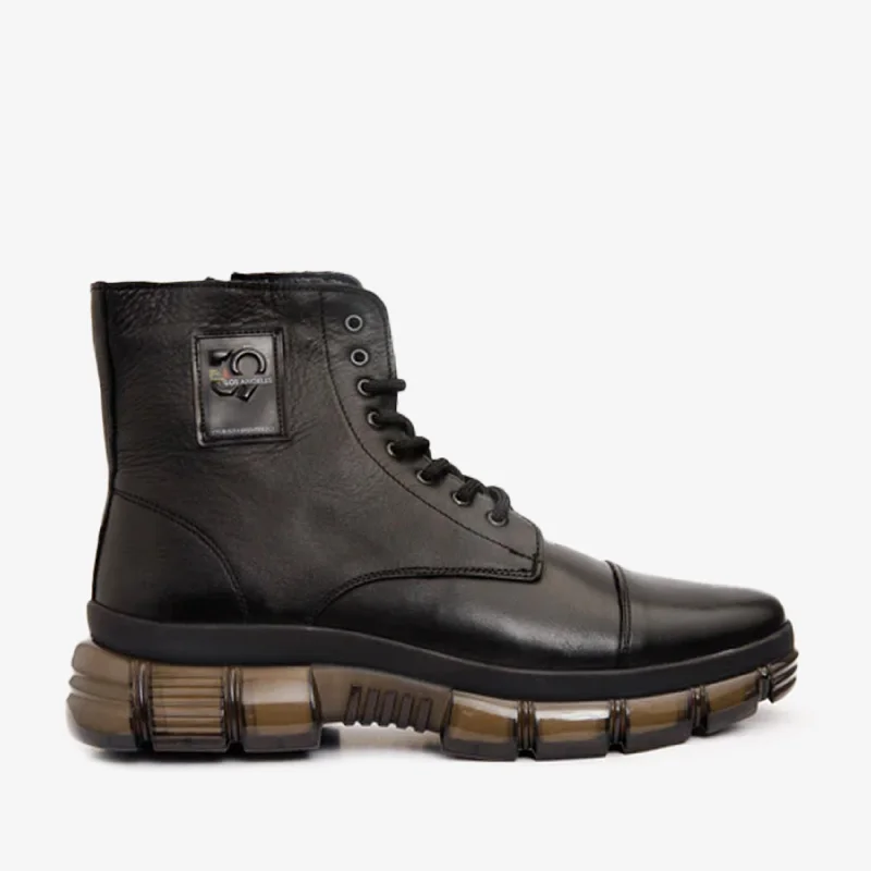 Men's Slip-Resistant Boots The Ottova Black Leather Lace-Up Sneaker Men Boot with a Zipper