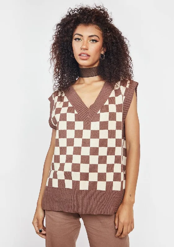 Women's Apparel And Garments Coffee Second Level Sweater Vest