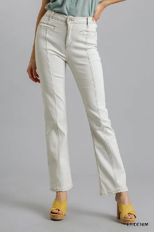 Women's Street Style Casual Wear Hot Girl Timeless Panel Straight Cut Denim Jeans In White Denim