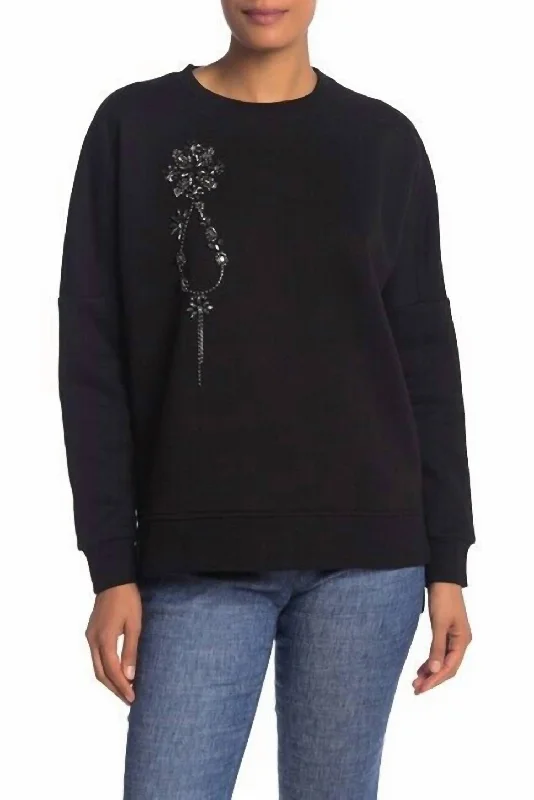 Elegant Women's Evening Garments Chantae Crystal Embellished Sweatshirt In Black