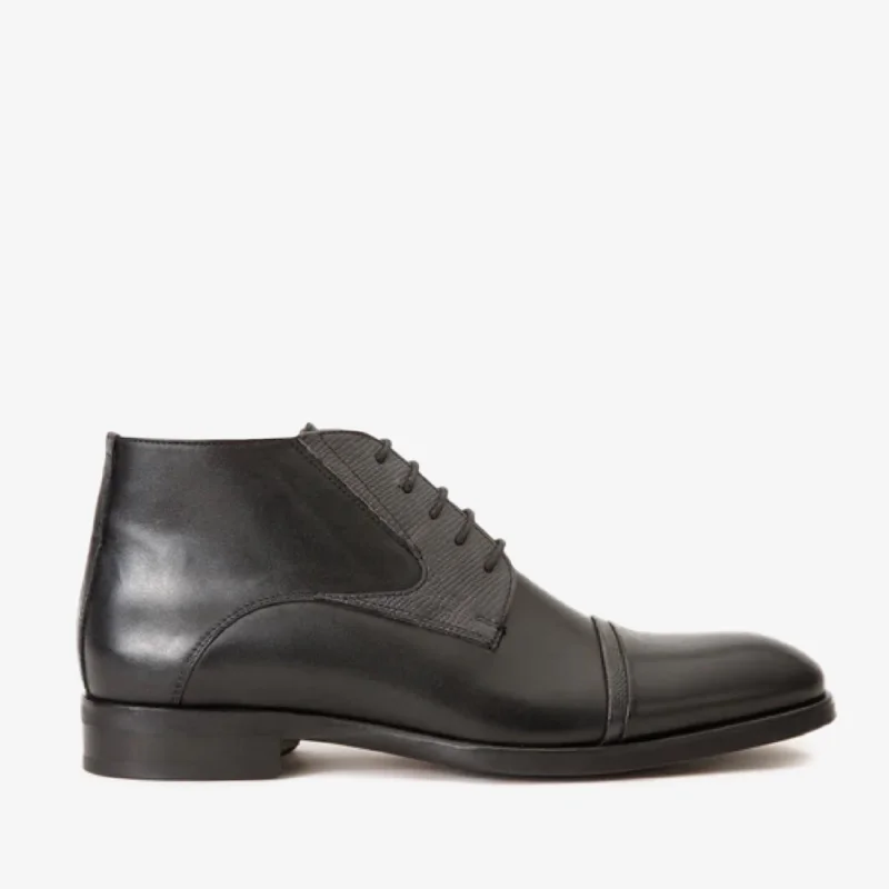 Men's Trendy Shoes The Albury Black Cap-Toe Derby Lace-Up  Men Boot with a Zipper