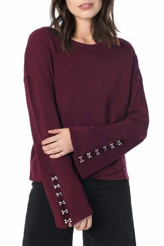 Women's Travel Outfit Set Khaleesi Comfy Cozy Casual Sweatshirt In Merlot