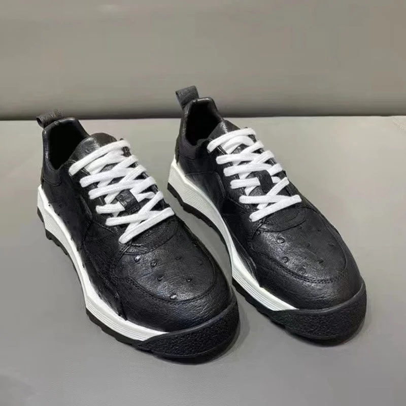 Men's Adaptive Fit Boots Men's Autumn Ostrich Leather Round Head Designer Casual Shoes