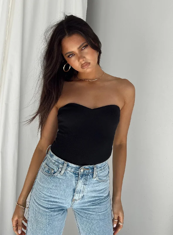 Fashionable Casual Tops Aston Strapless Bodysuit Black