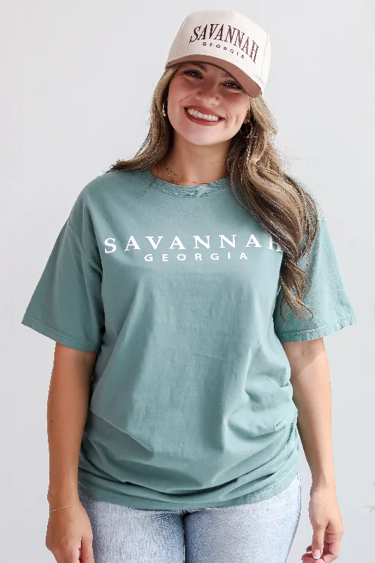 Women's Trendy Casual Outfit Dark Green Savannah Georgia Tee