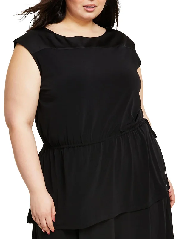 Plus-Size Women's Garments Plus Womens Drawstring Waist Tank Tunic Top