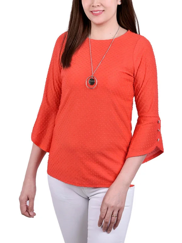 Women's Travel Garments Petites Womens Textured Polyester Tunic Top