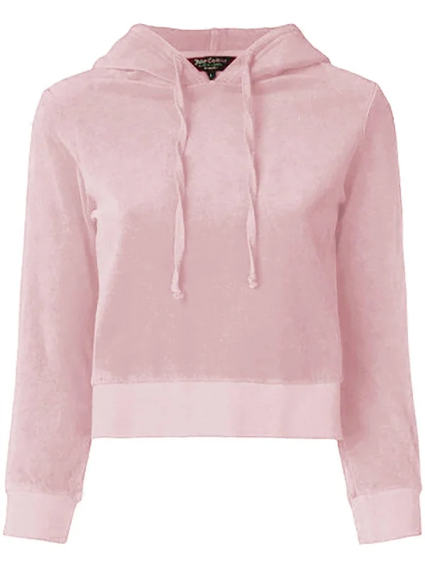 Women's Clothing for Every Season and Trend Velour Shrunken Hoodie In Silver Pink