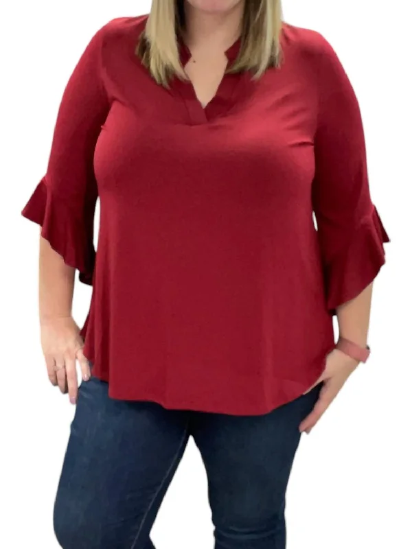 Online Shopping Boutiques Ruffle Sleeve Gabby Tunic Top In Burgundy