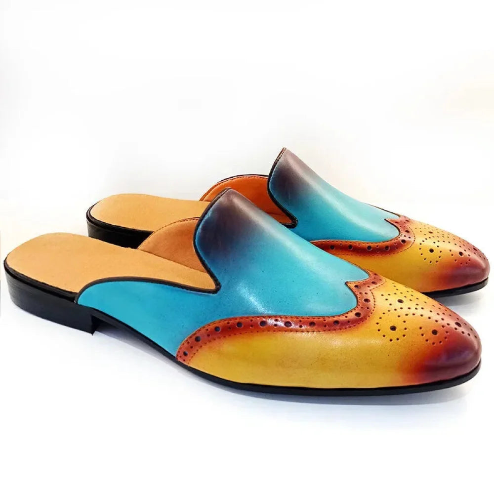 Shop Now For Discounted Shoes Men's Mixed Color Slip On Wingtip Causal Genuine Leather Half Shoes