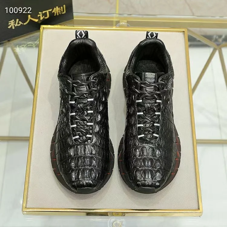 Men's Ultra-Light Boots Men's Autumn Casual Authentic Crocodile Skin Lace-up Soft Walking Shoes