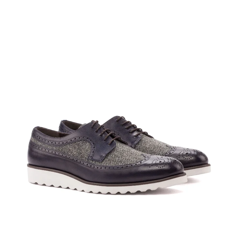 Men's Reinforced Sole Shoes DapperFam Zephyr in Herringbone / Navy Men's Sartorial & Italian Leather Longwing Blucher Men's Reinforced Sole Shoes DapperFam Zephyr in Herringbone / Navy Men's Sartorial & Italian Leather Longwing Blucher