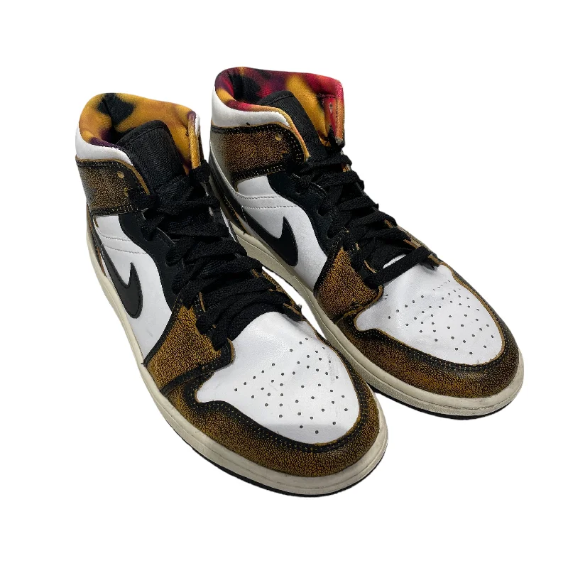 Men's Ergonomic Boots NIKE/AIR JORDAN 1 MID SE/Hi-Sneakers/US 9/Leather/ORN/DQ8417-071