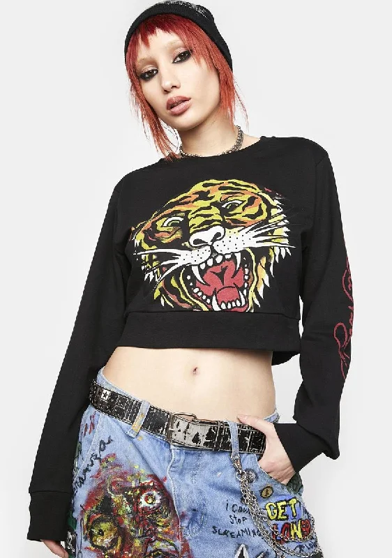 Stylish Savings Tiger Head Cropped Sweatshirt