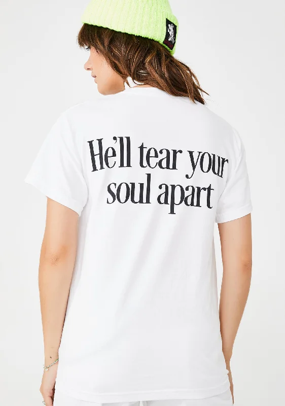 Women's Chic Outerwear Outfit Hellraiser Soul White Graphic Tee