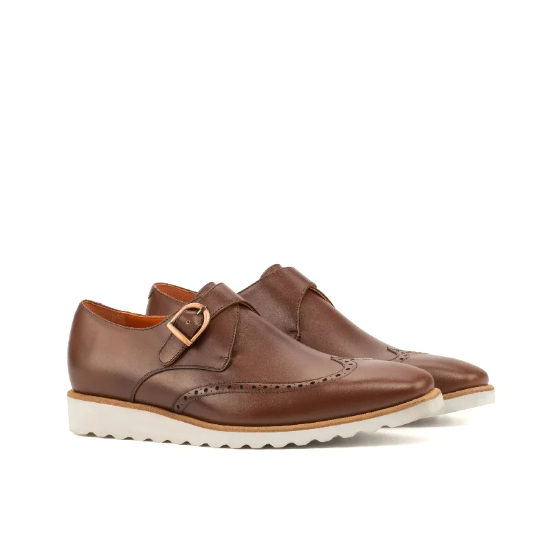 Men's Trendy Shoes DapperFam Brenno in Med Brown Men's Italian Leather Single Monk