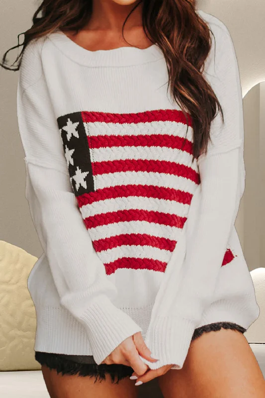 New Arrival Discount Hot Girl USA Crewneck Knit In White Long Sleeve Top