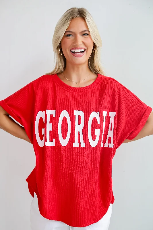 Formal Outfit For Women Red Georgia Ribbed Oversized Tee