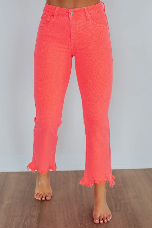 Fashion Essentials Neona Risen Jeans - Neon Coral