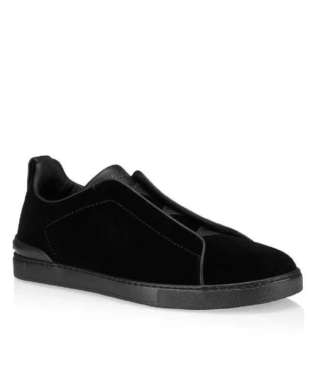 Men's Anti-Slip Boots Velvet Low Top Triple Stitch Sneaker in Black