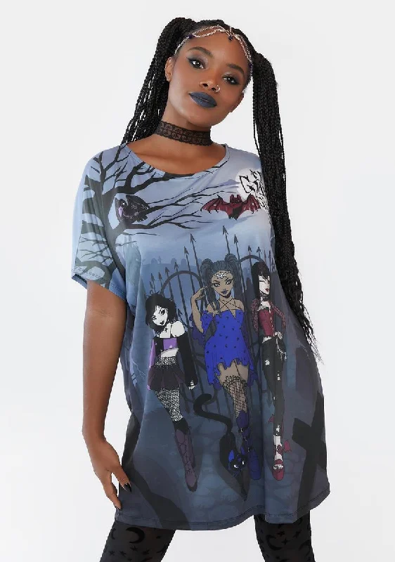 Stylish Loungewear for Women Best Witches Oversized Graphic Tee