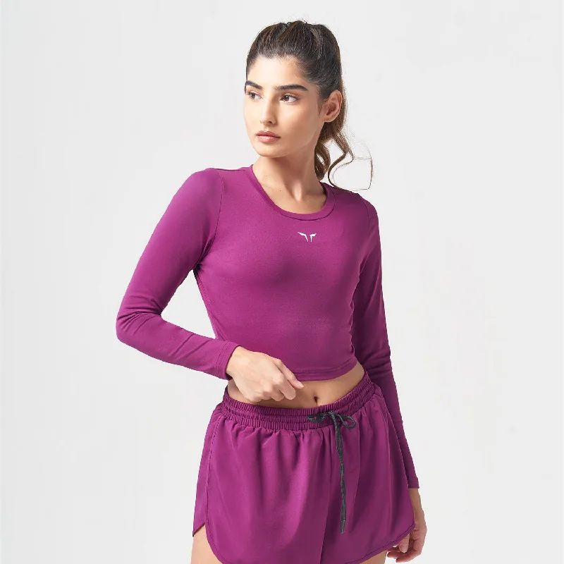 Women's Resort Attire Essential Full Sleeves Crop Top - Dark Purple