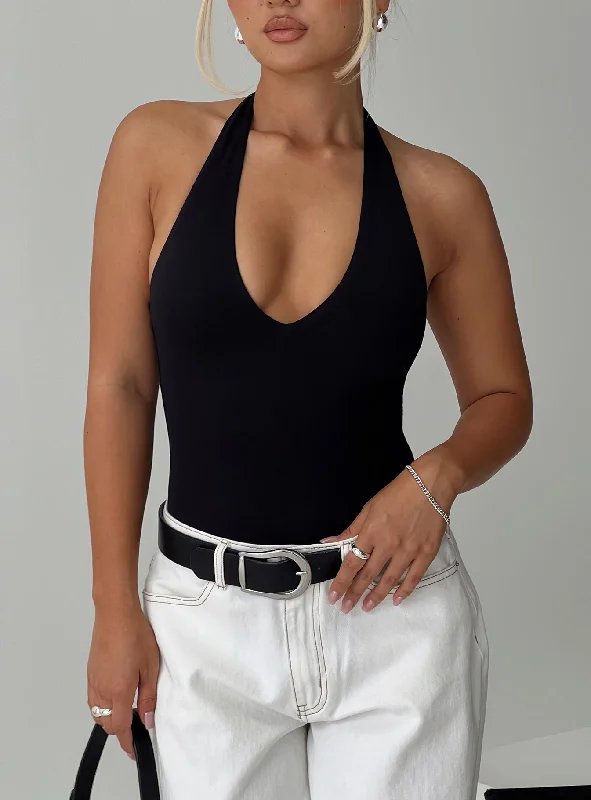 Trend Alert Someone New Halter Bodysuit Black