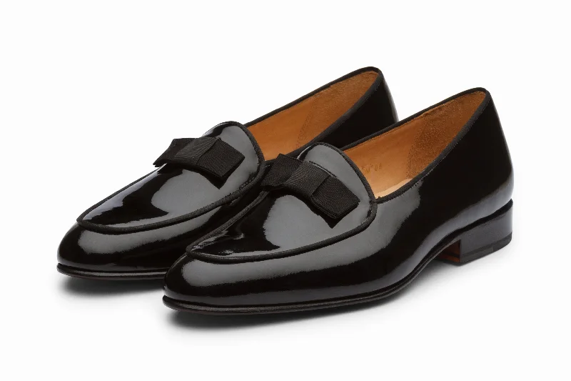 Comfortable Shoes For Men Formal Pumps with Grosgrain Bow - Black Patent