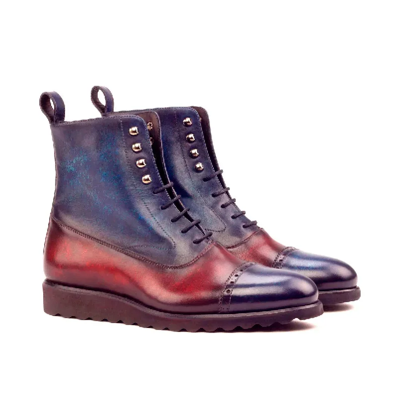 Men's Ultra-Light Boots DapperFam Vittorio in Denim / Burgundy Men's Hand-Painted Patina Balmoral Boot Men's Ultra-Light Boots DapperFam Vittorio in Denim / Burgundy Men's Hand-Painted Patina Balmoral Boot