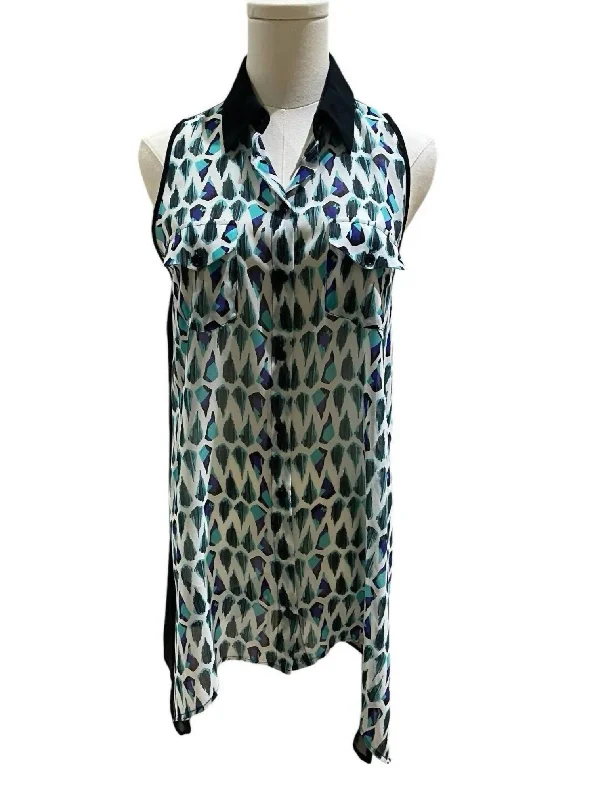 Boutique Styles Chiffon Printed Sleeveless High Low Tunic Blouse In Multicolor