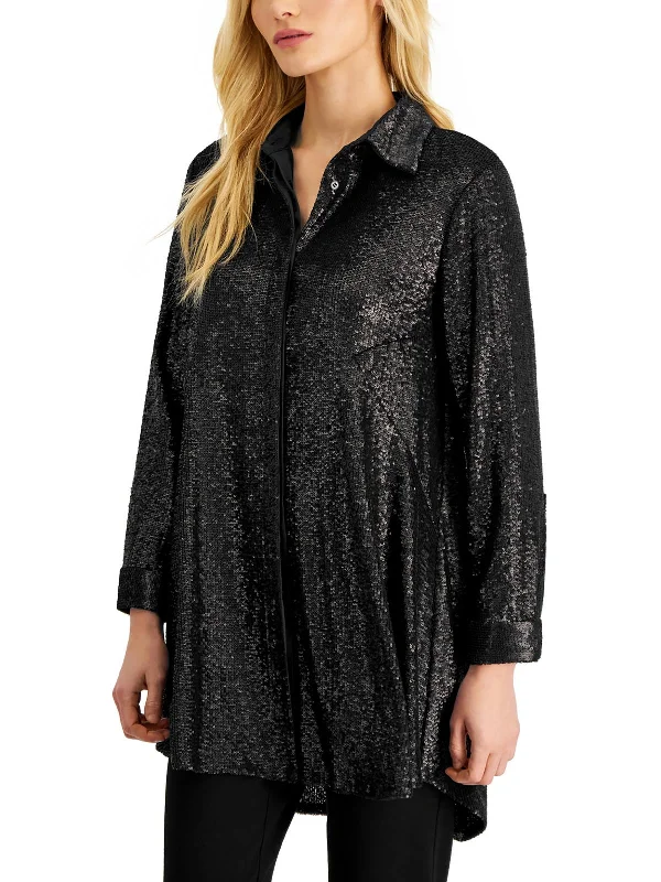 Women's Chic Outerwear Outfit Womens Sequined Polyester Tunic Top