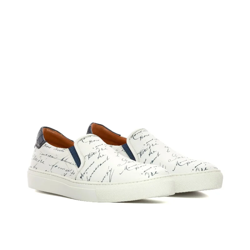 Men's Eco-Friendly Shoes DapperFam Versado in White / Navy Men's Italian Croco Embossed Leather Slip On Men's Eco-Friendly Shoes DapperFam Versado in White / Navy Men's Italian Croco Embossed Leather Slip On