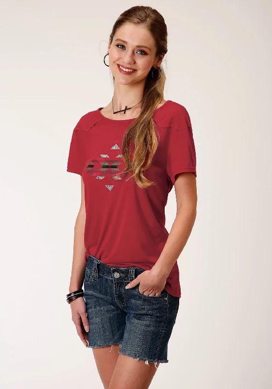 Women's Transitional Attire Roper Womens Raspberry Poly/Rayon Western S/S T-Shirt