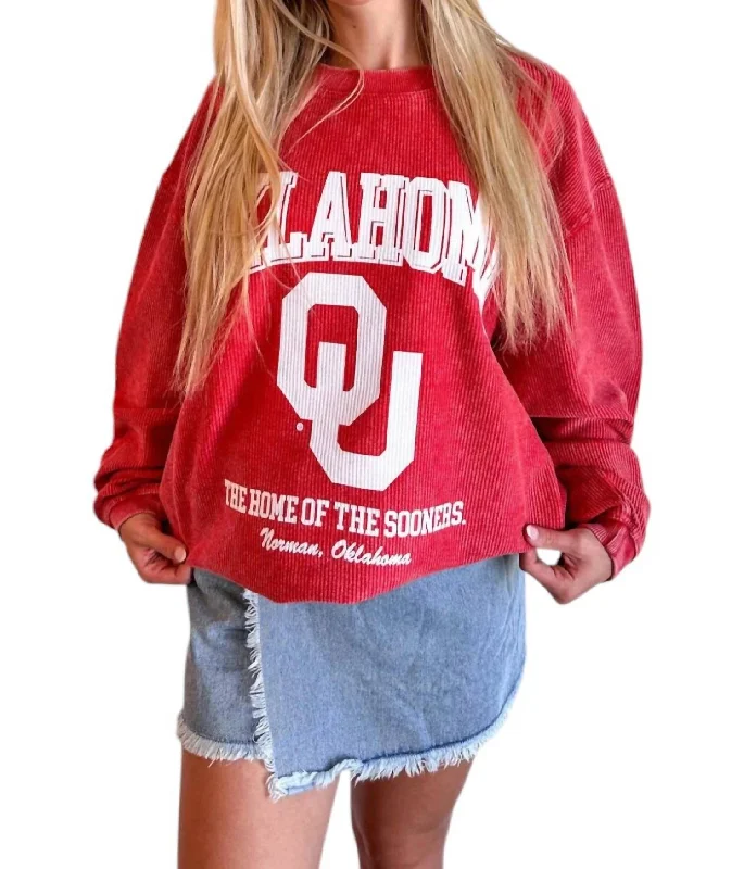 Women's Floral Print Outfit Ou Mascot Cord Sweatshirt In Red