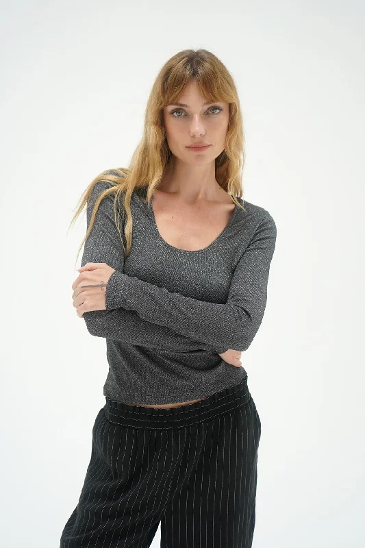 Elegant Styles Jacinda Lurex Rib Long Sleeve - Black